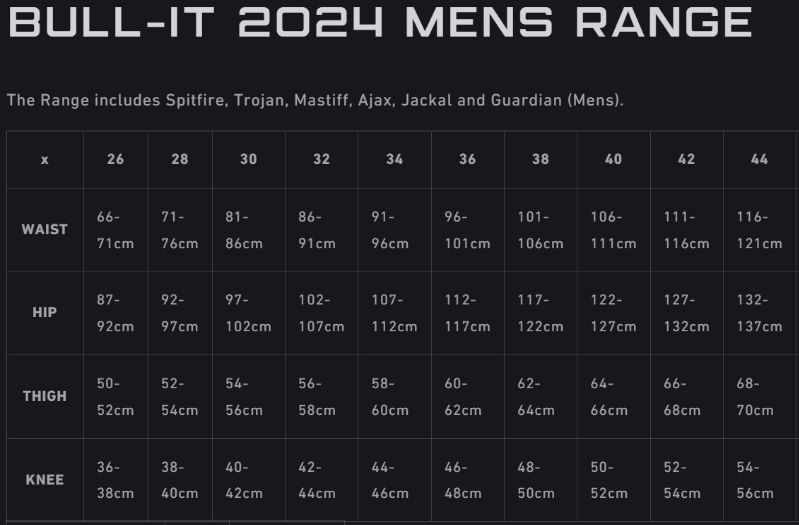 bullit mens size chart for spitfire